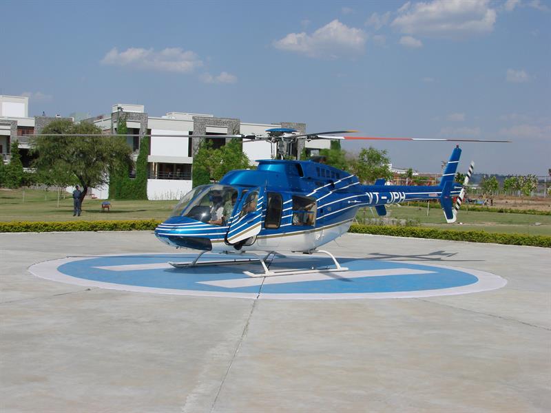 Helicopter and helipad in JUET guna campus near girls hostel