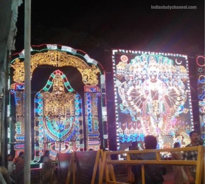 Lights decoration at ashtalakshmi temple, Hyderwbad during Brahmothsavam