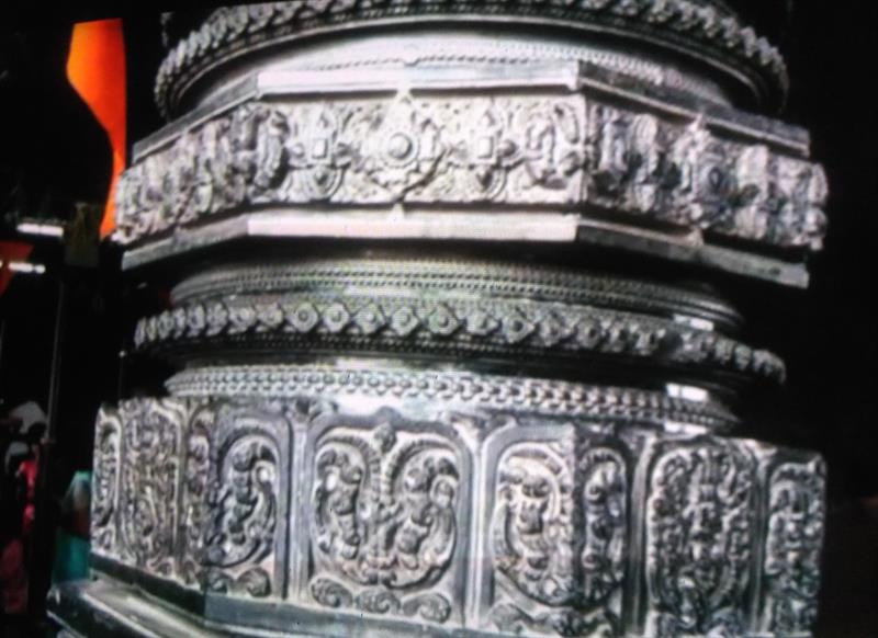 Beautifully carved Pillar of 1000 Pillars Temple, Warangal, Telangana