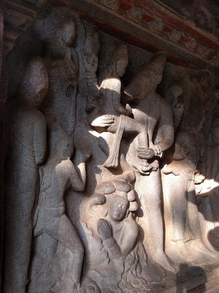 Bas relief work at Varaha Cave Temple