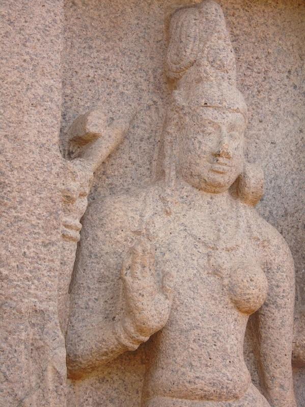 Stone carved sculpture at Shore Temple, Mahabalipuram