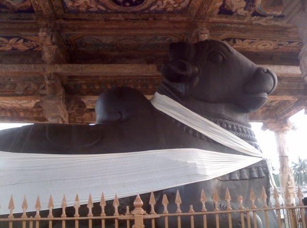 Nandi statue at the Brihadeeshswara Temple in Tanjavur.