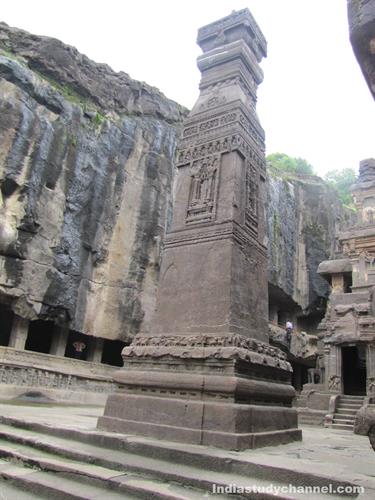 Stone Carved Pillar at Kailash Temple in Ellora Caves