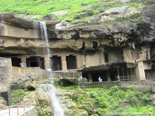 Beautiful Cave and Water Fall in Ellora