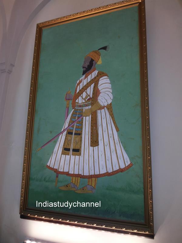 Portrait of Sivaji the Great at the entrance of the Chhatrapati Shivaji Maharaj Vastu Sangrah museum