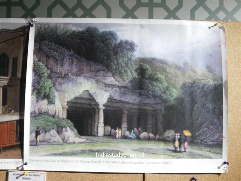Entrance to cave of Elephenta by Thomos Daniell (1749-1840) as seen in Chhatrapati Shivaji Museum