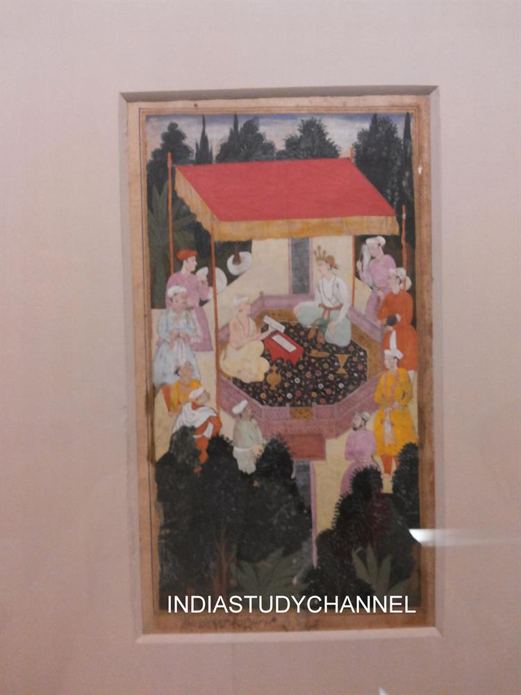 Mughal style miniature painting of Akbars time (1556-1605) as seen in Chhatrapati Shivaji Museum