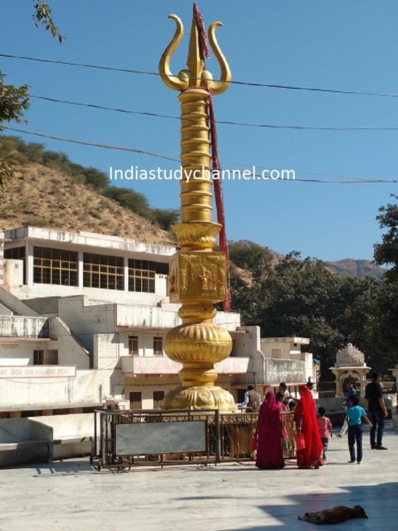 Gold plated pillar in main campusof Sundha Mata, Bhinmal, Jalore