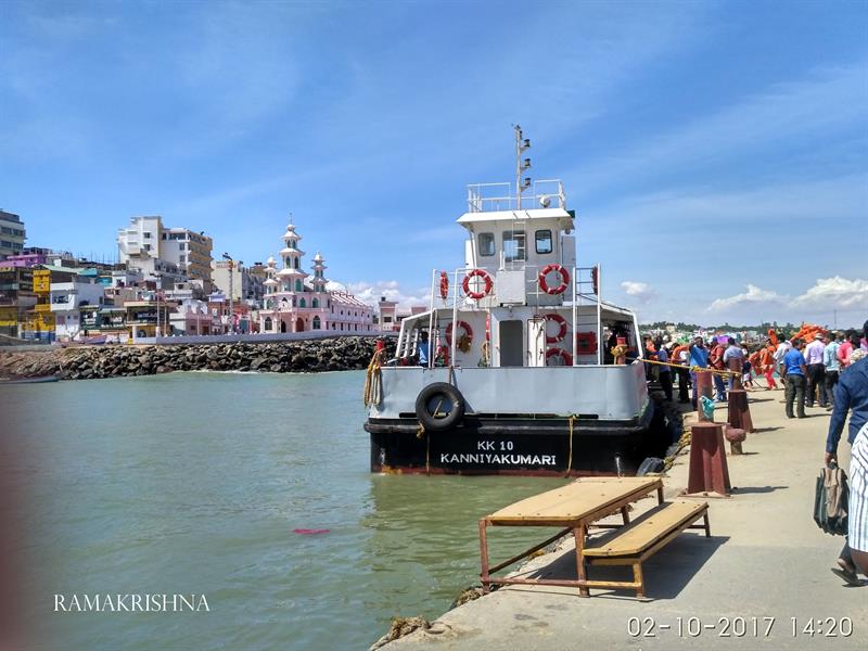 A Ferry ready to transport tourists from mainland to Vivekananda Rock at Kanyakumari, India