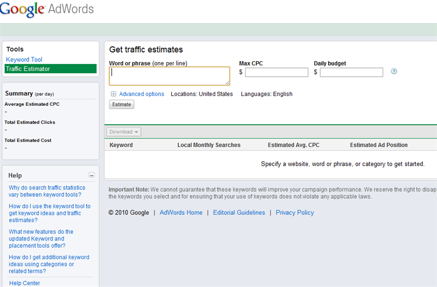 google traffic estimator