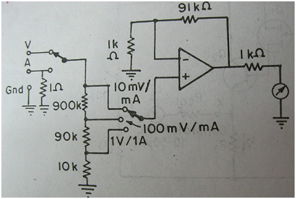 Circuitry for operational amplifier based DC voltmeter