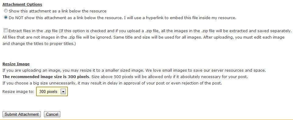 Attachment Options In Case of Images