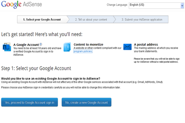 Google Adsense Home Page