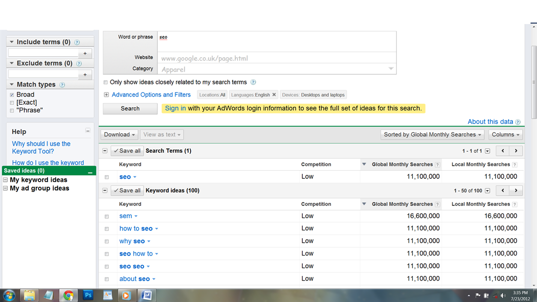 Example of ad words keyword tool
