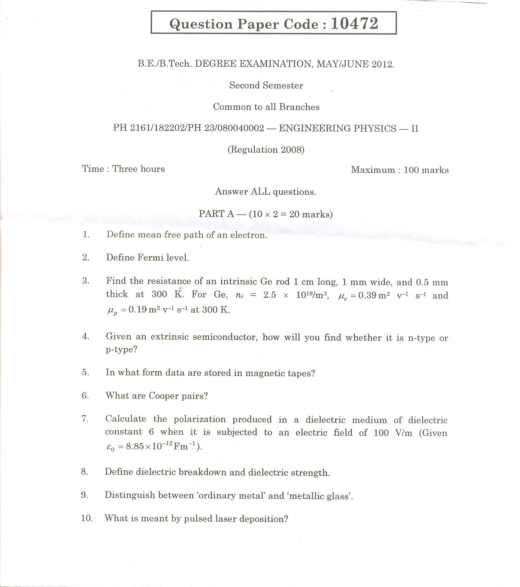 .degree examination may/june , 2nd semester, Anna University chennai ...