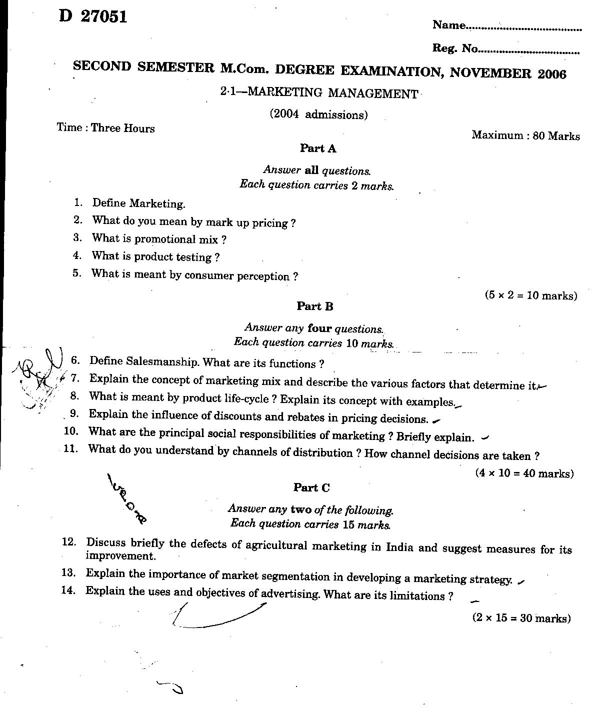 Marketing management papers