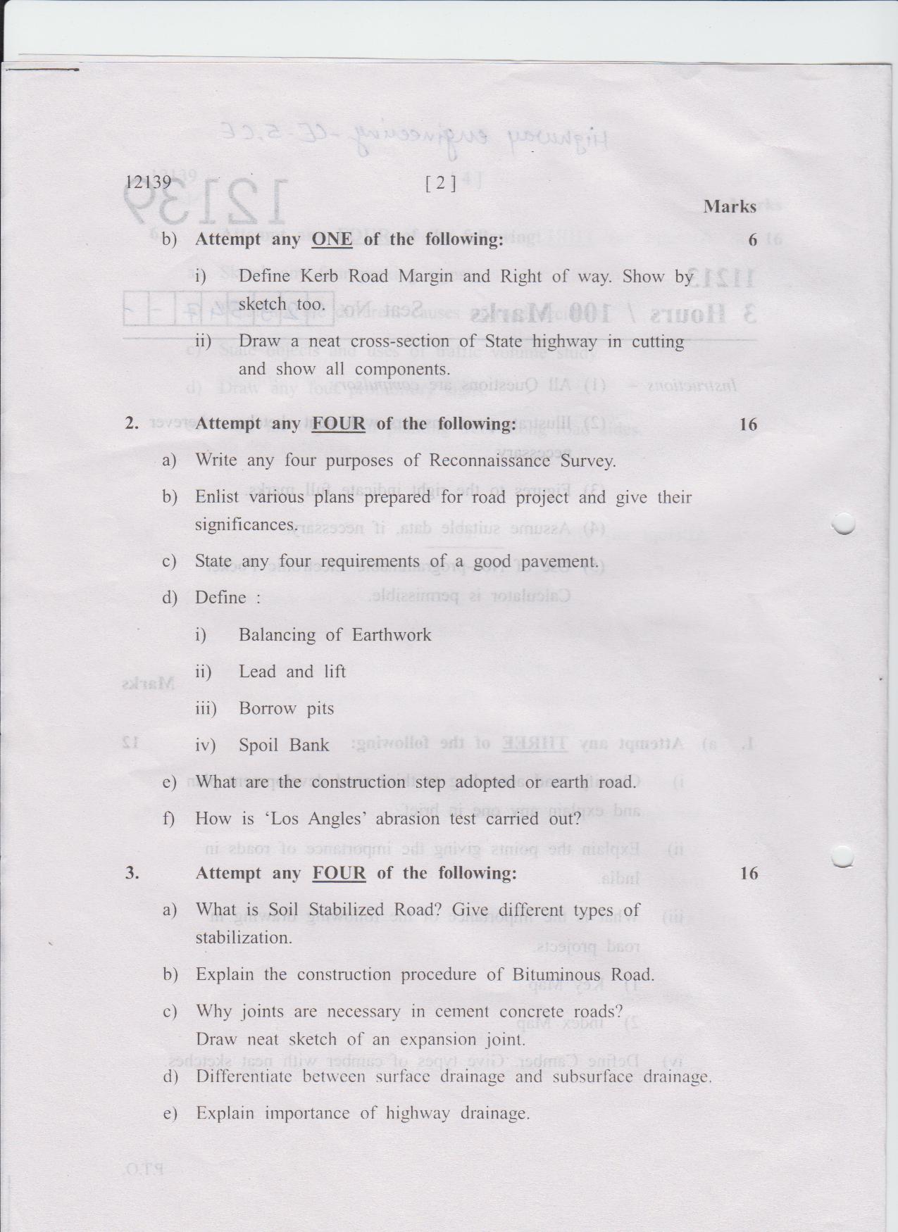 Maharashtra State Board Of Technical Education Mumbai MSBTE Question Paper For Diploma In Civil 