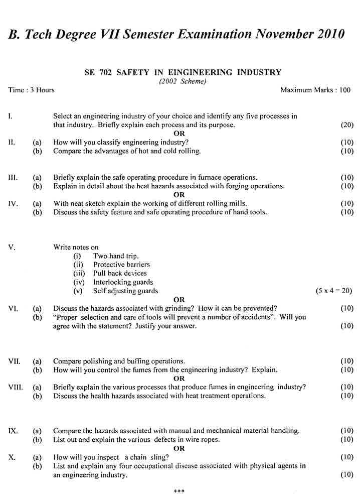 Cochin University of Science & Technology B. Tech Degree VII Semester