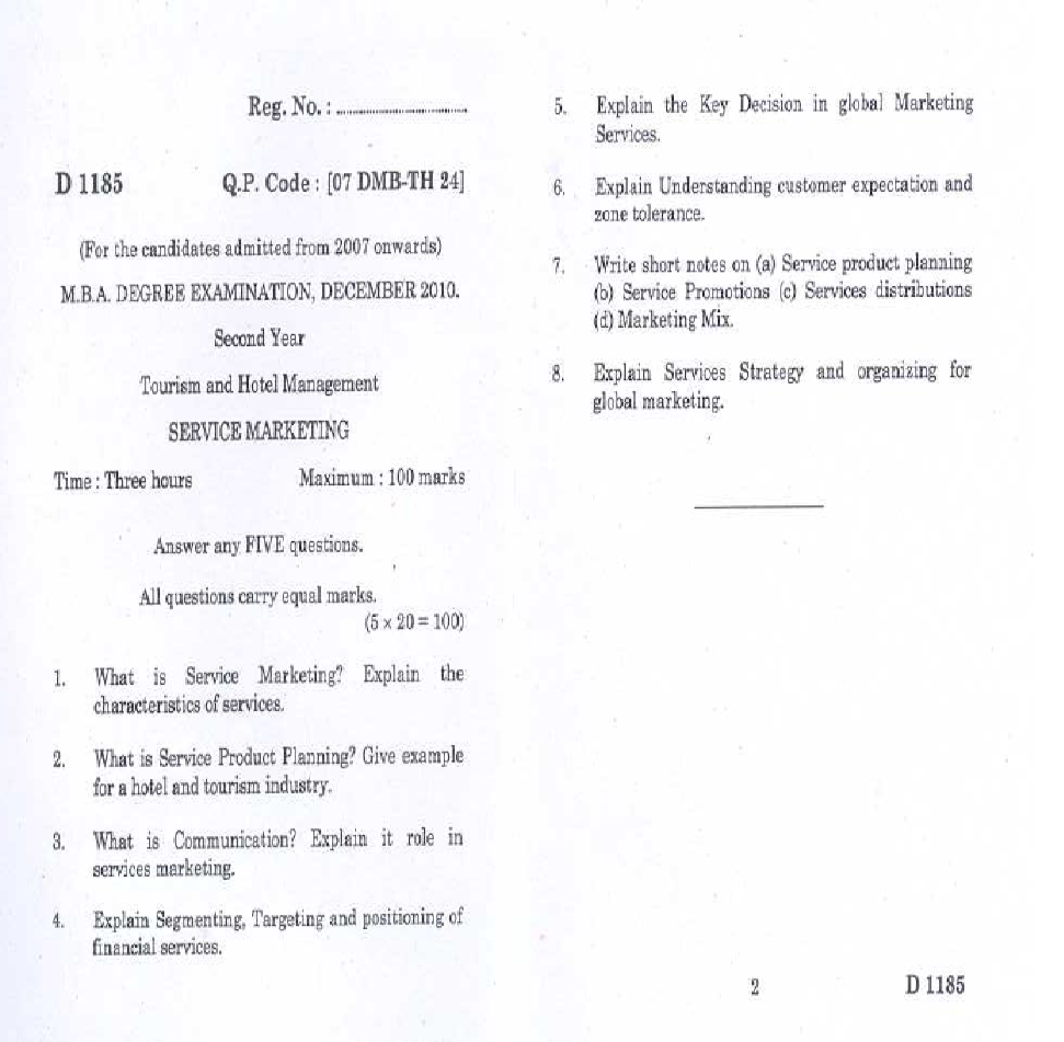 Service marketing essay questions