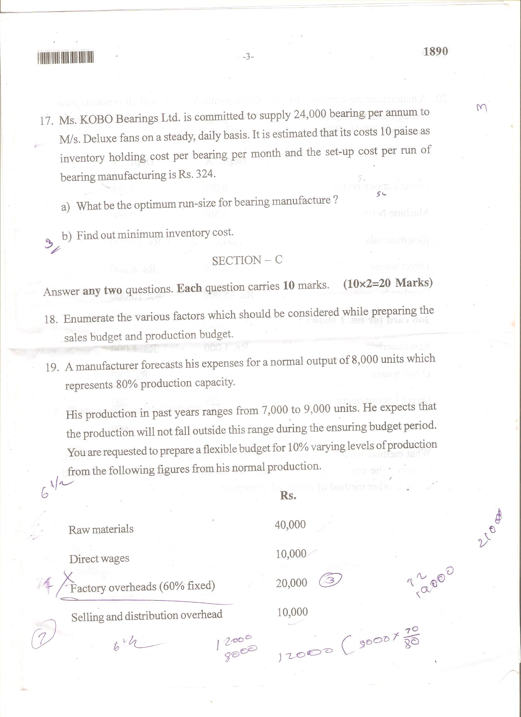 ... ) COAST ACCOUNTING of Kerala University Question paper Question paper