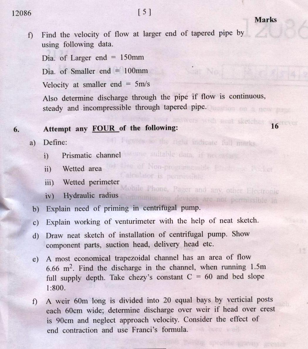 Maharashtra State Board of Technical Education MSBTE Question paper for