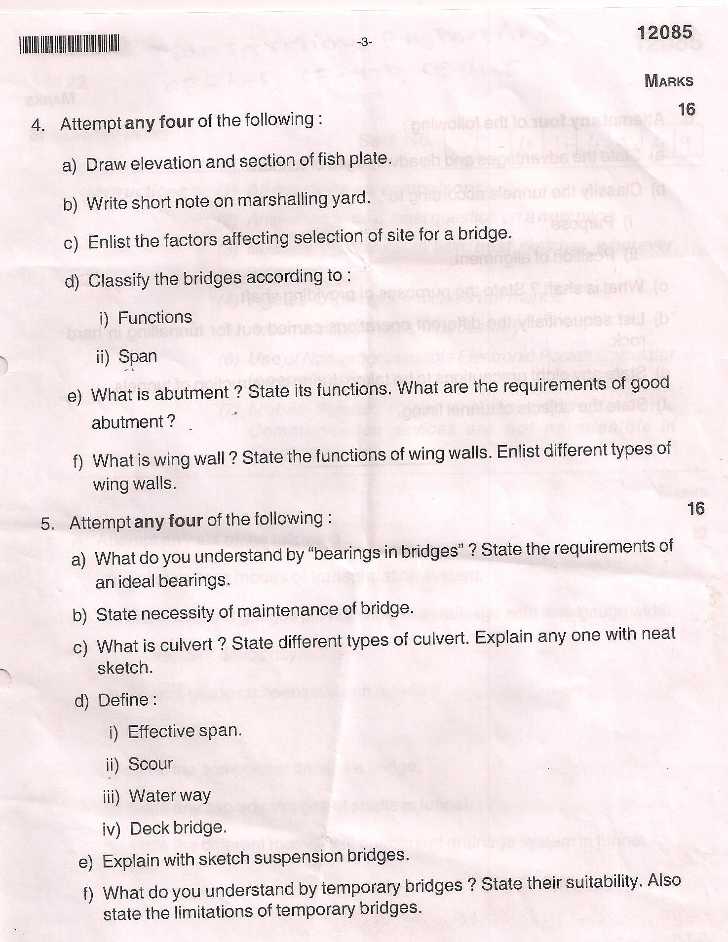 Maharashtra State Board Of Technical Education Mumbai MSBTE Question Paper For Diploma In Civil 