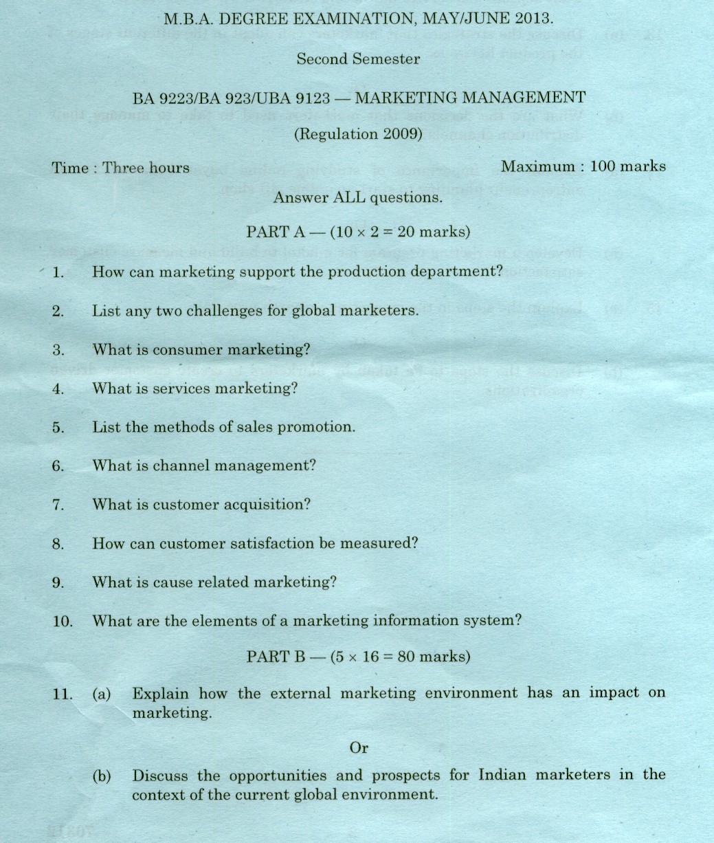 Marketing management papers