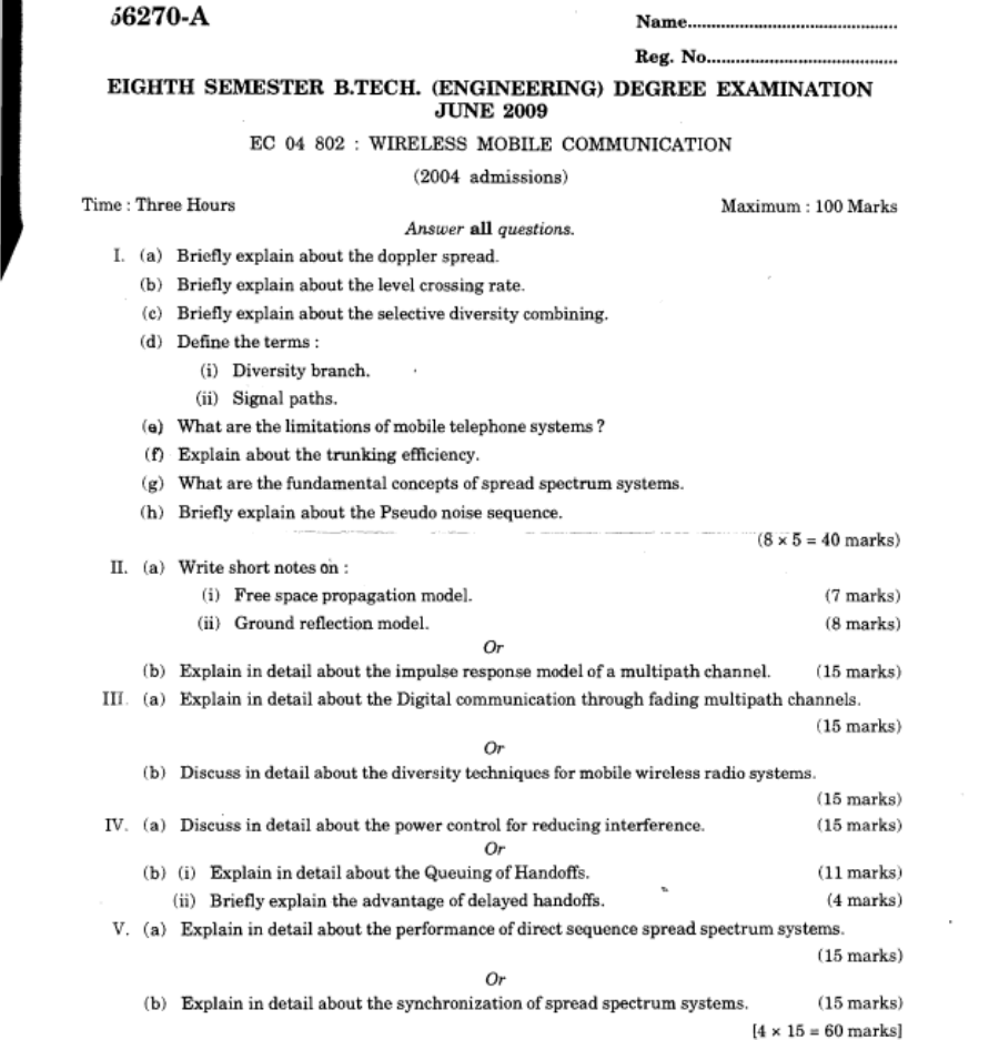 University of Calicut Wireless Mobile Communication University model