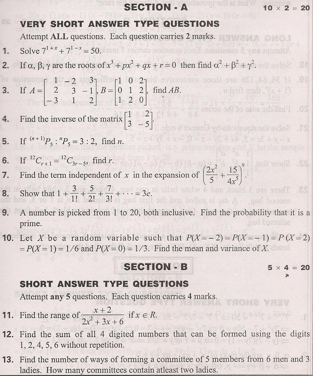 Board of intermediate question papers 2009